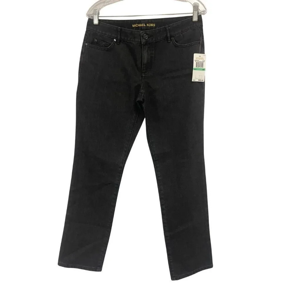 Michael Kors Women Jeans 8P Petite Black Denim Straight Leg Low Rise Stretch NWT